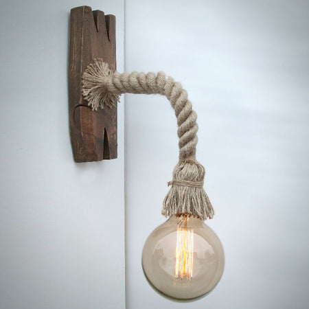 Wall light made from a rope and natural wood