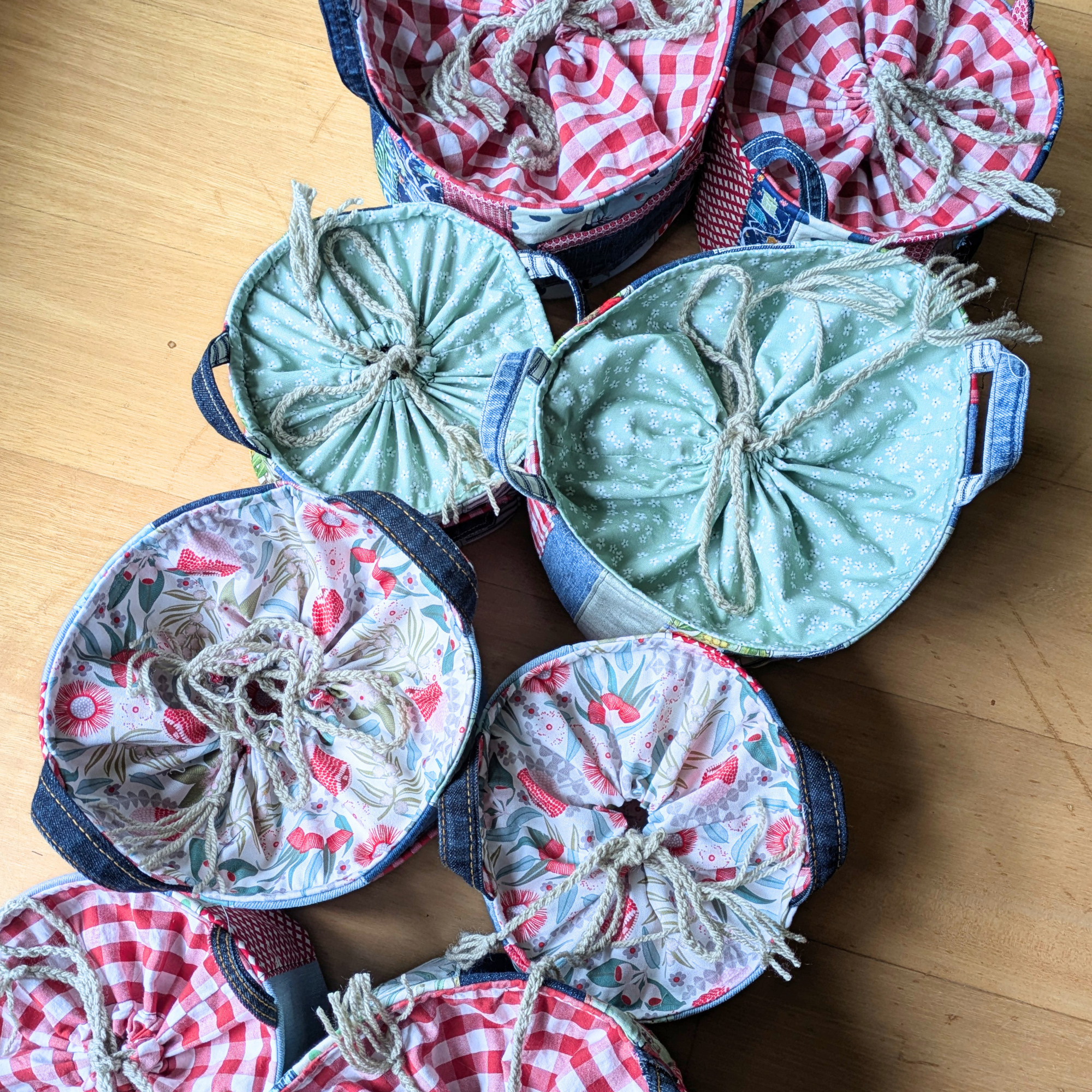 Upcycled Denim Storage Basket and Gift Bag Patchwork