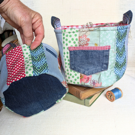 Upcycled Denim Storage Basket and Gift Bag Patchwork