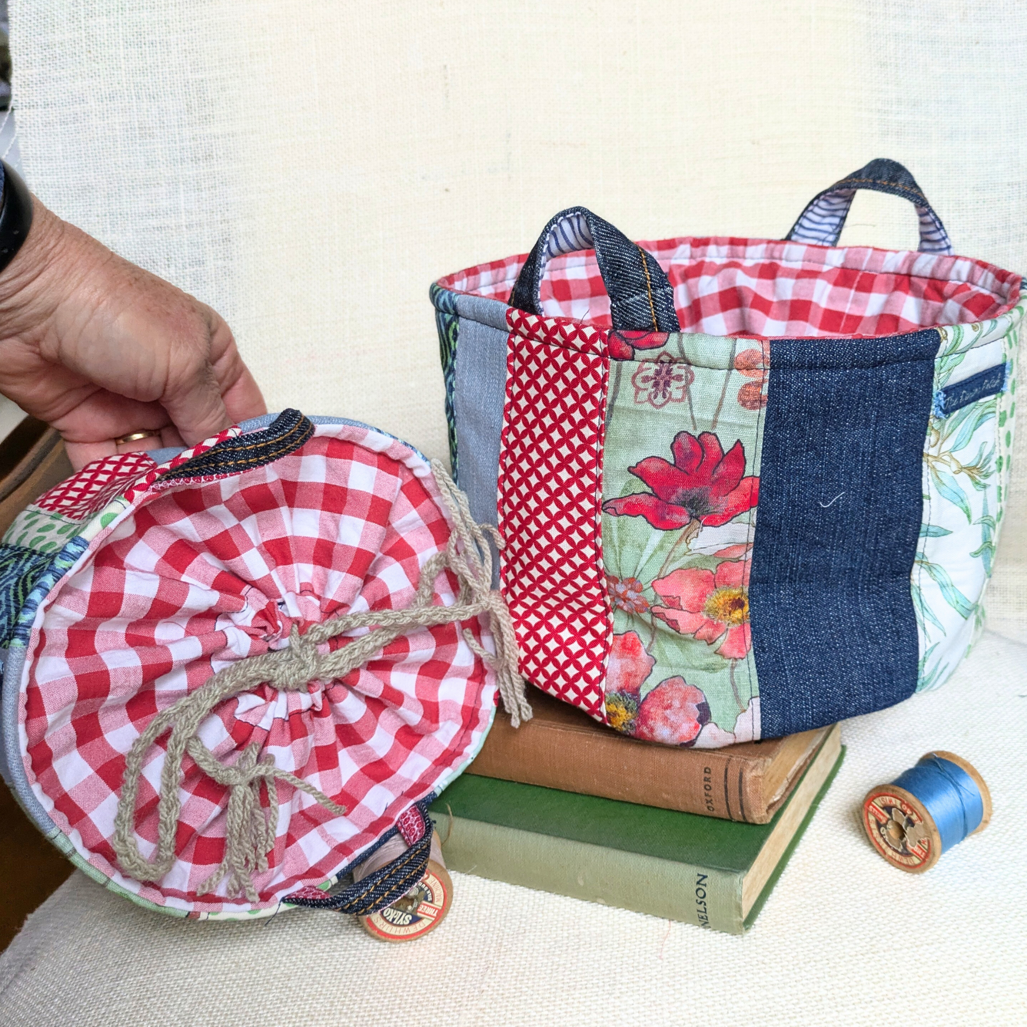 Upcycled Denim Storage Basket and Gift Bag Patchwork