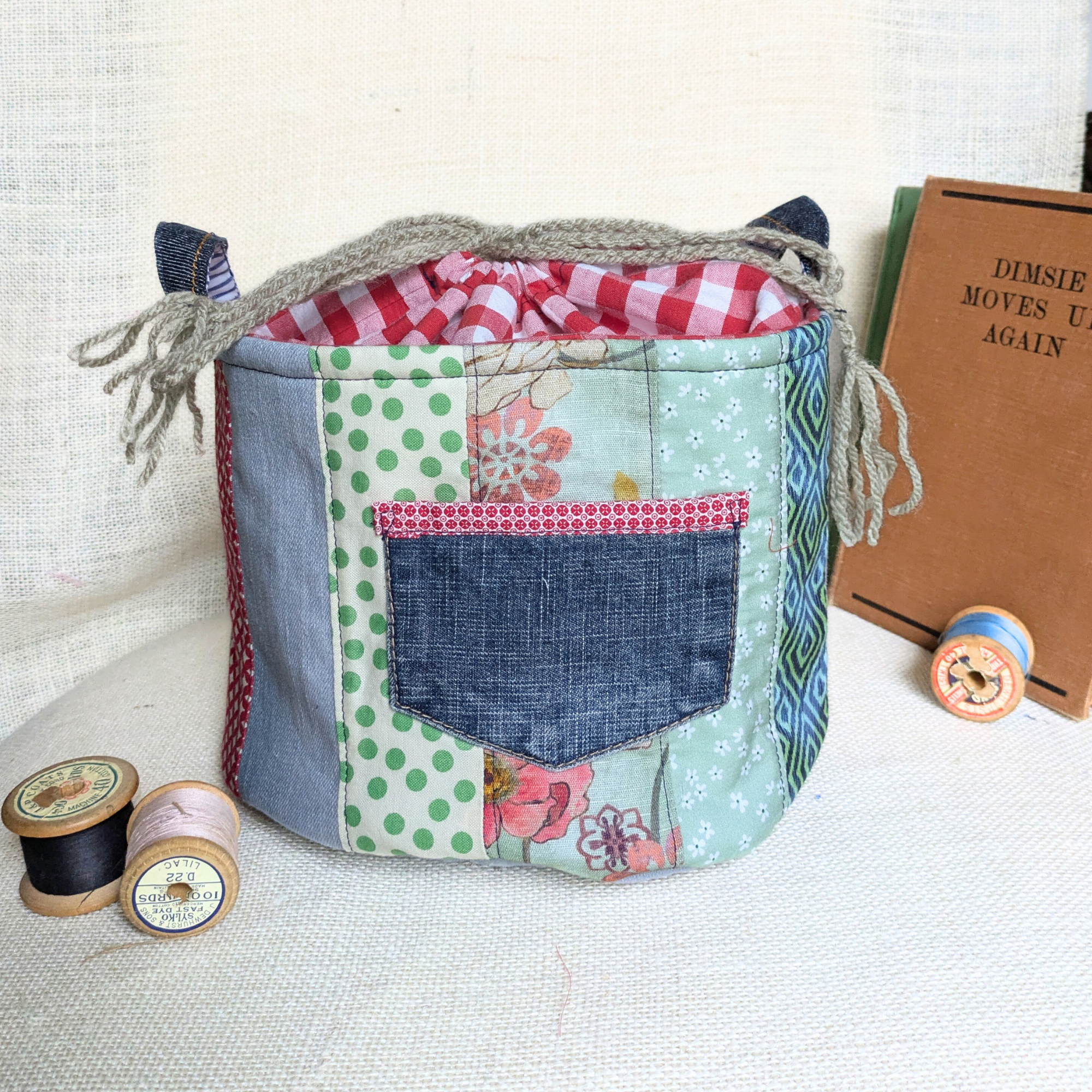 Upcycled Denim Storage Basket and Gift Bag Patchwork