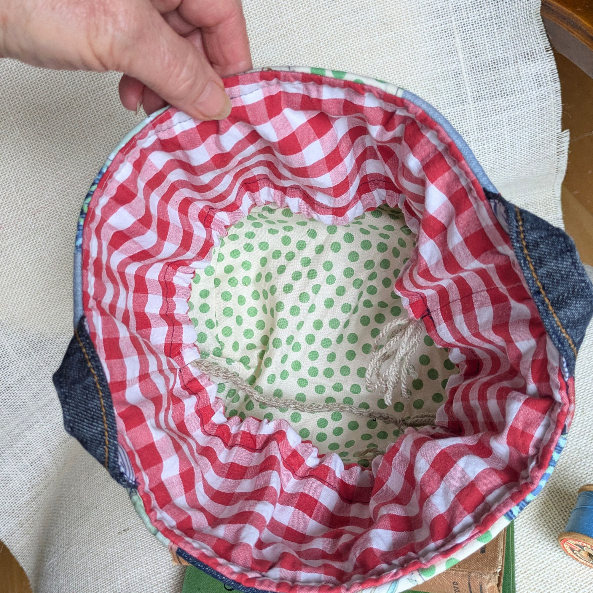 Upcycled Denim Storage Basket and Gift Bag Patchwork