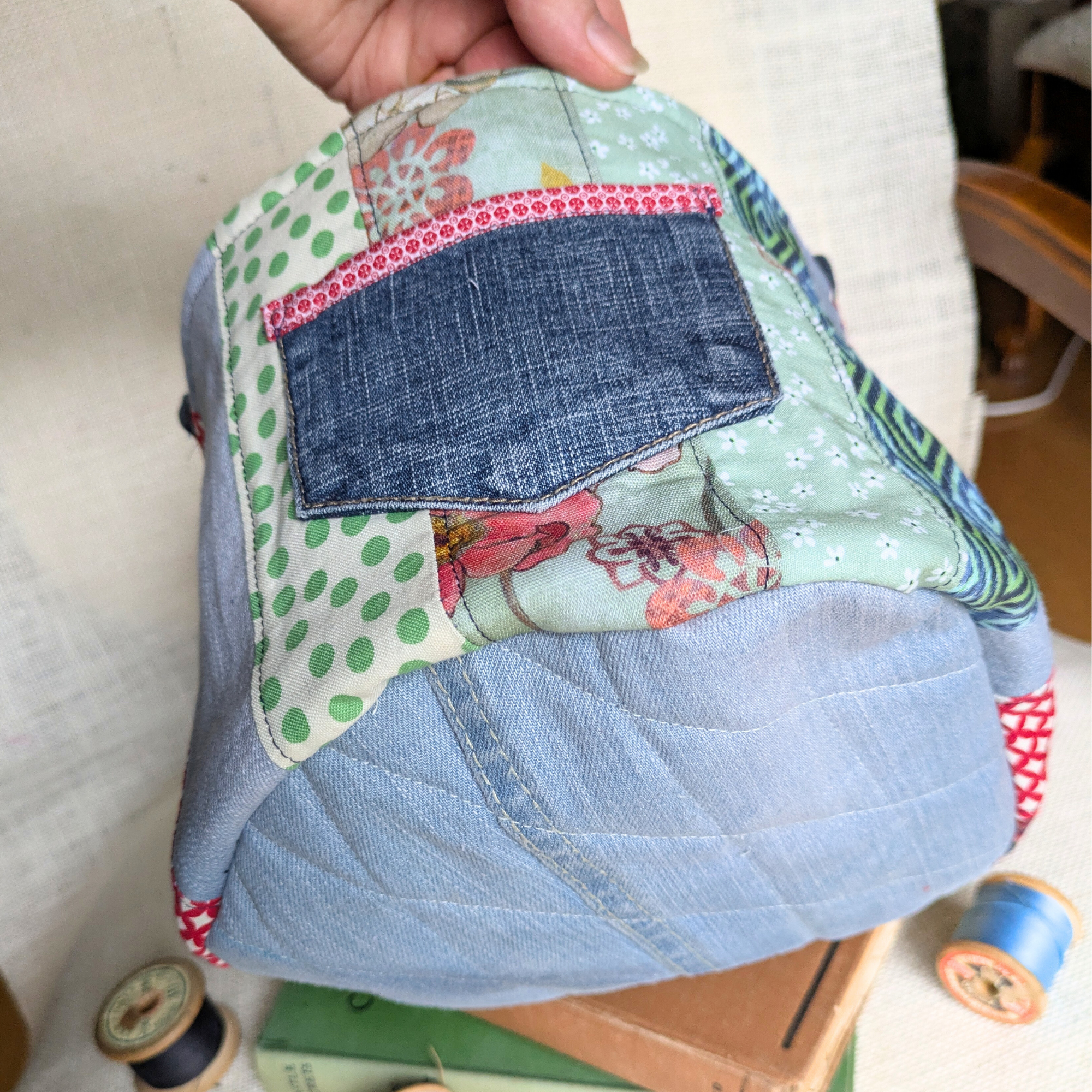 Upcycled Denim Storage Basket and Gift Bag Patchwork