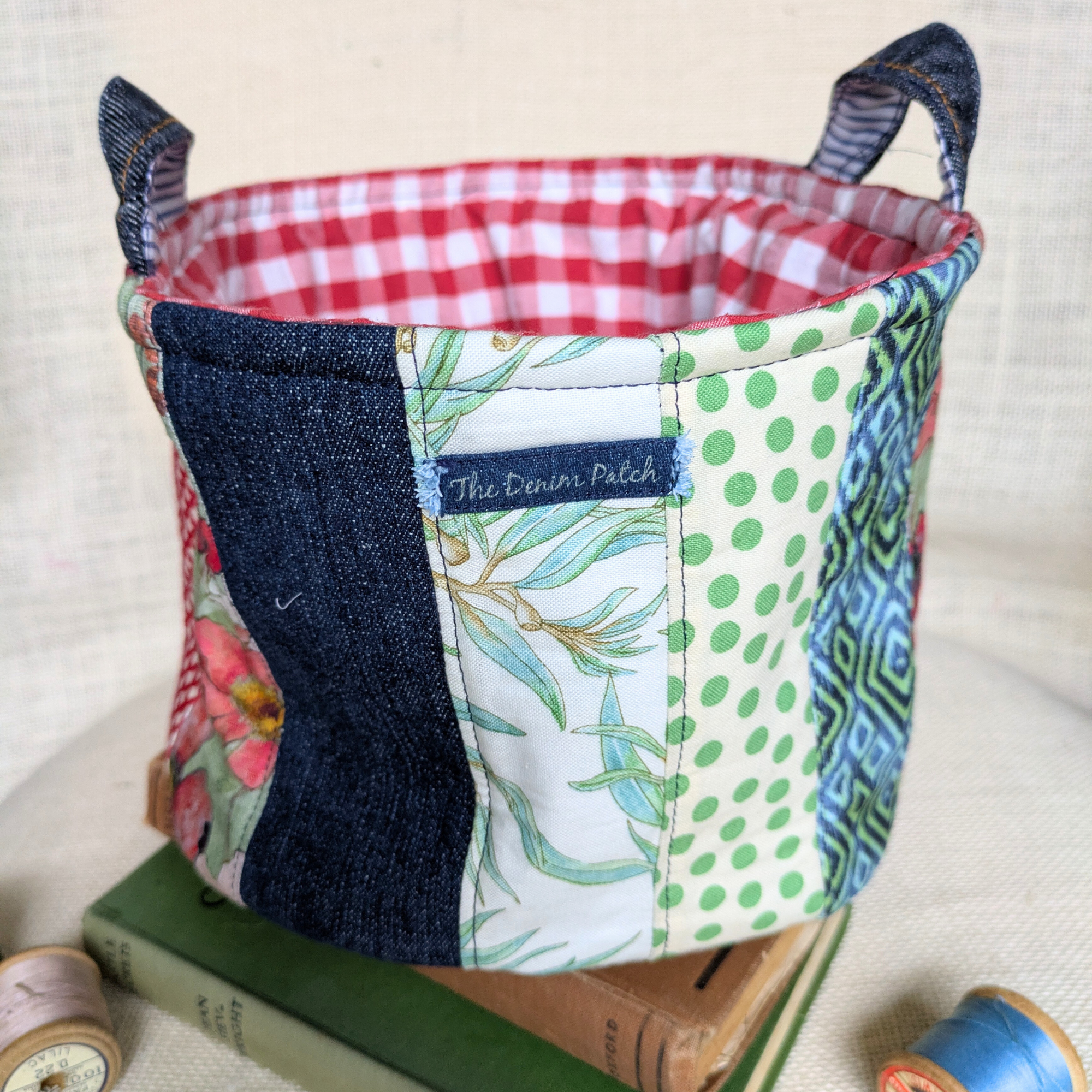 Upcycled Denim Storage Basket and Gift Bag Patchwork