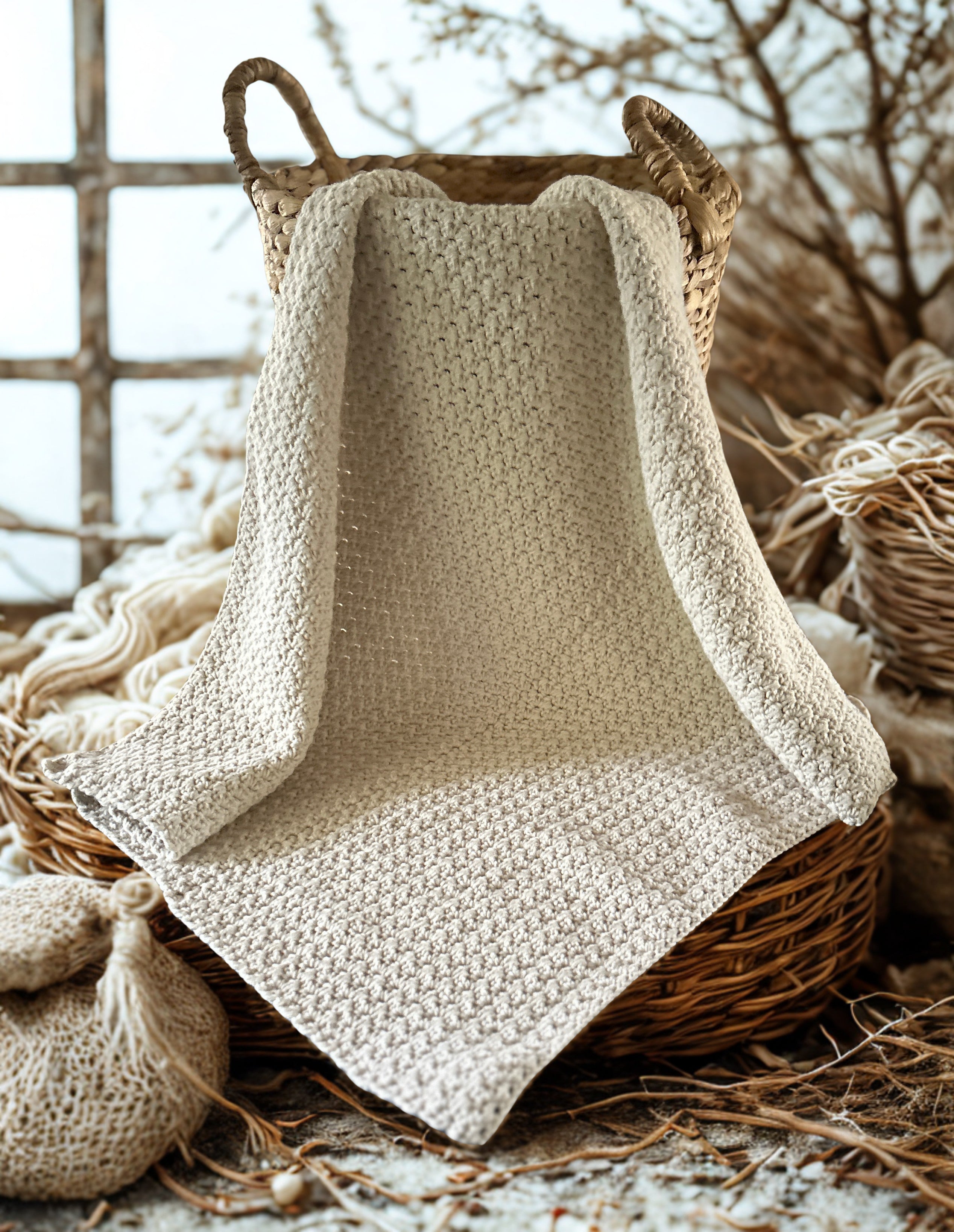 Handmade Crochet Baby Blanket | Neutral Oatmeal | Made from Cotton | Baby Shower Gift