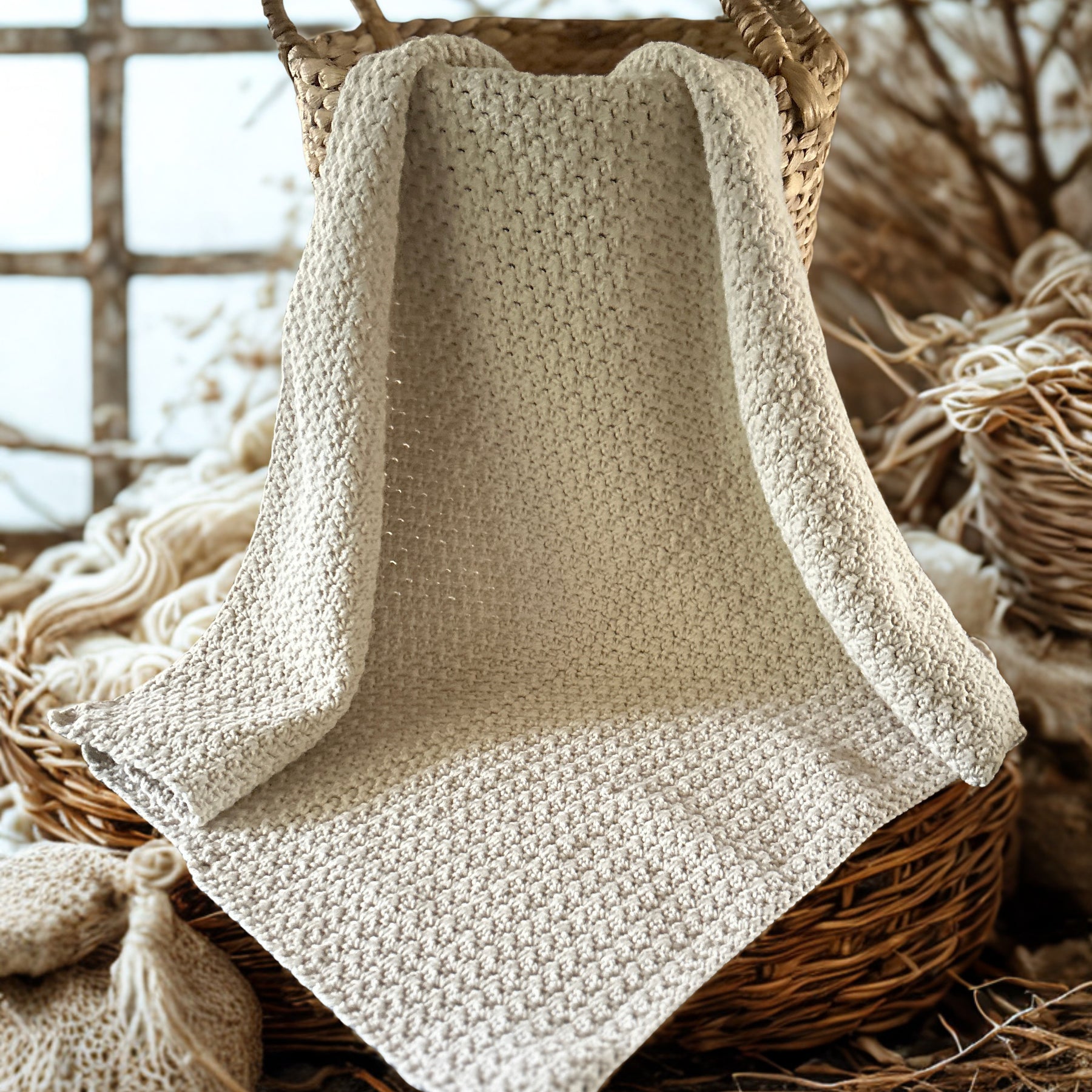 Handmade Crochet Baby Blanket | Neutral Oatmeal | Made from Cotton | Baby Shower Gift