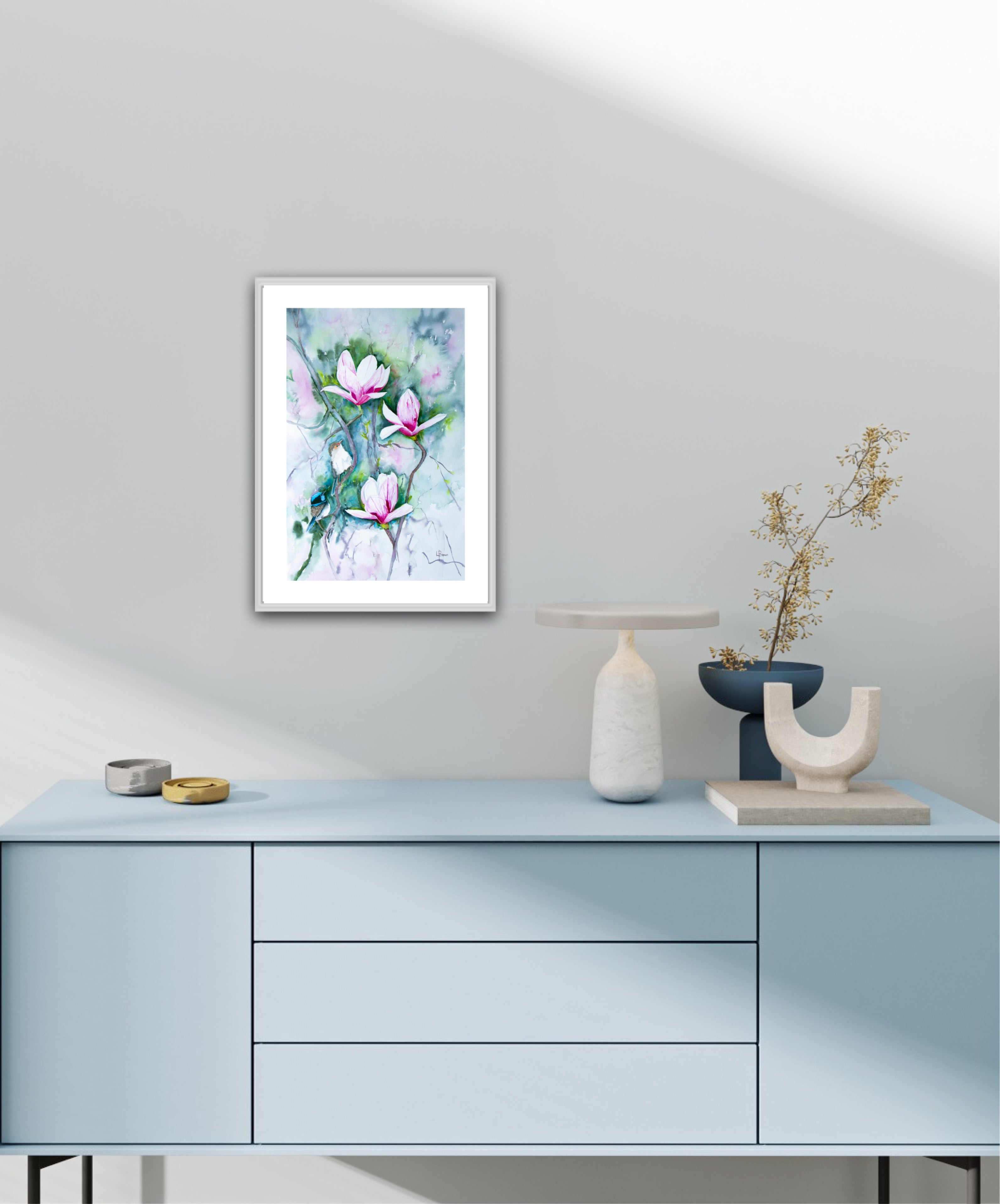 Fairy Wrens and Magnolia A3 Fine Art Print