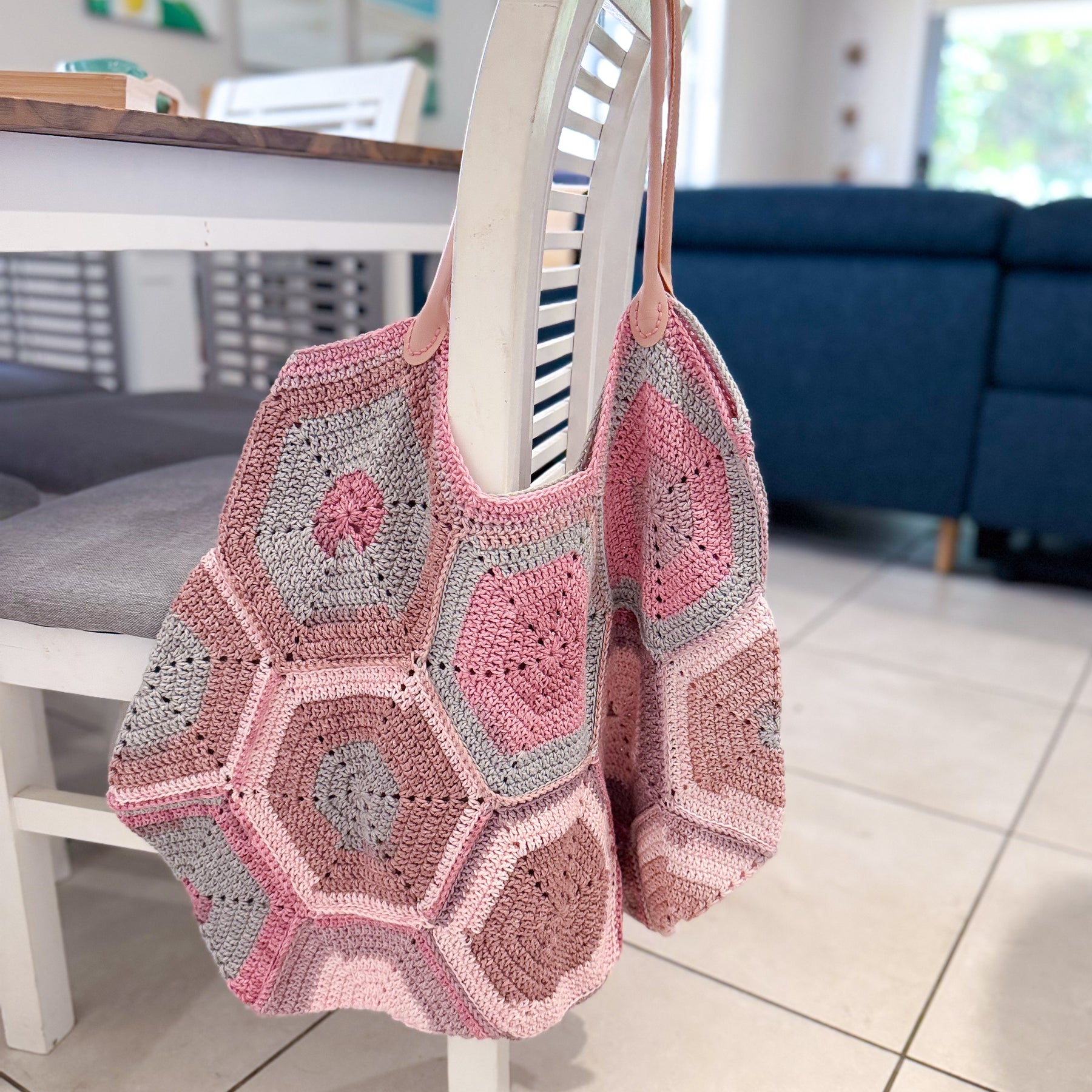 #078 Oversized Hexagon Tote Bag with Faux Handles