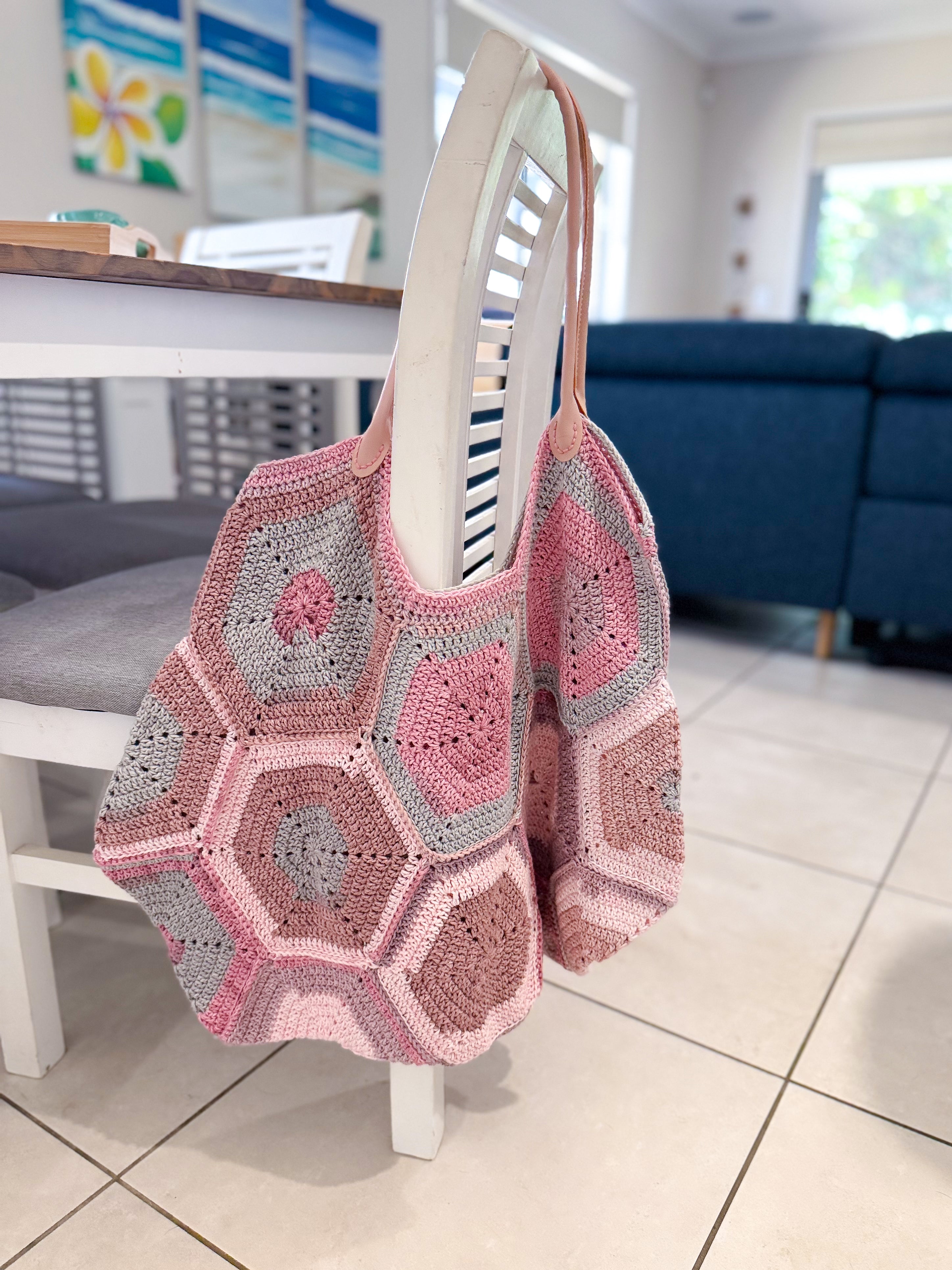#078 Oversized Hexagon Tote Bag with Faux Handles