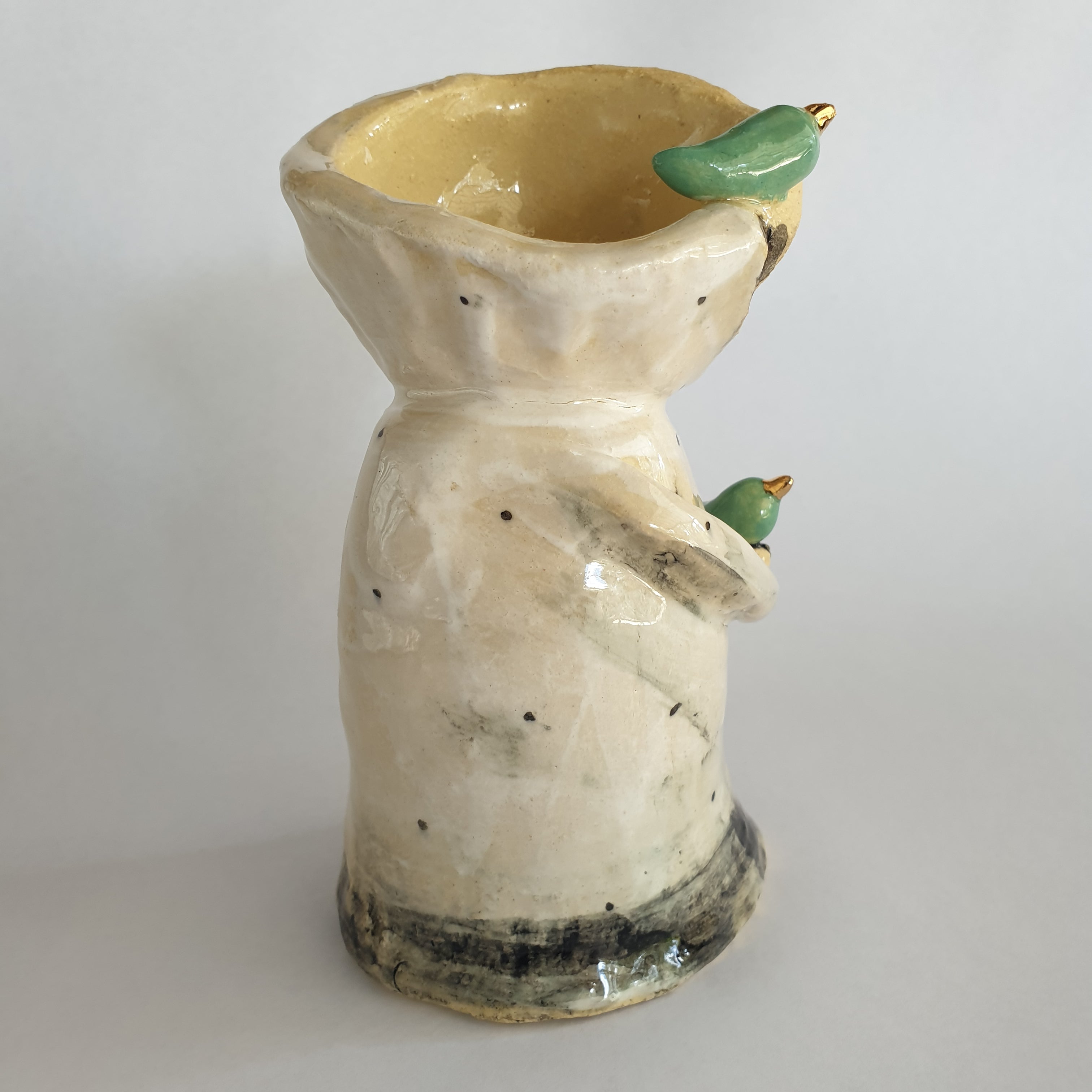 Little clay candlestick. Birds