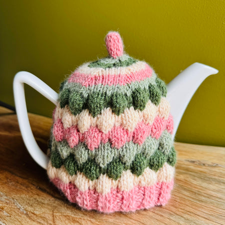 Teapot Cosy - Pinks and greens - Alpaca/Merino - 4 cups