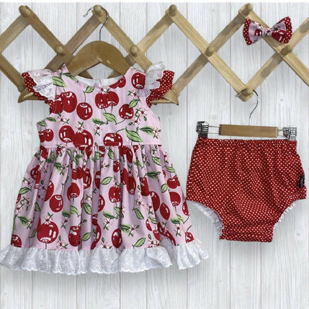 SIZE 0 Pink Cherries Baby Dress SET