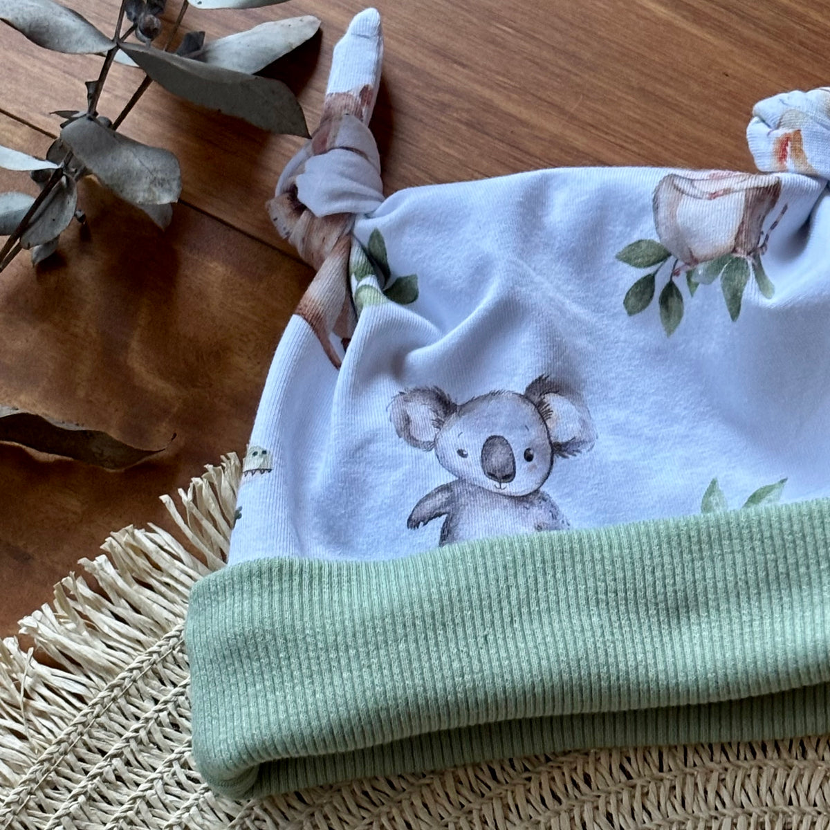 Baby Pants and Hat Set | Green Aussie Animals | Size newborn to 1 | Made to order