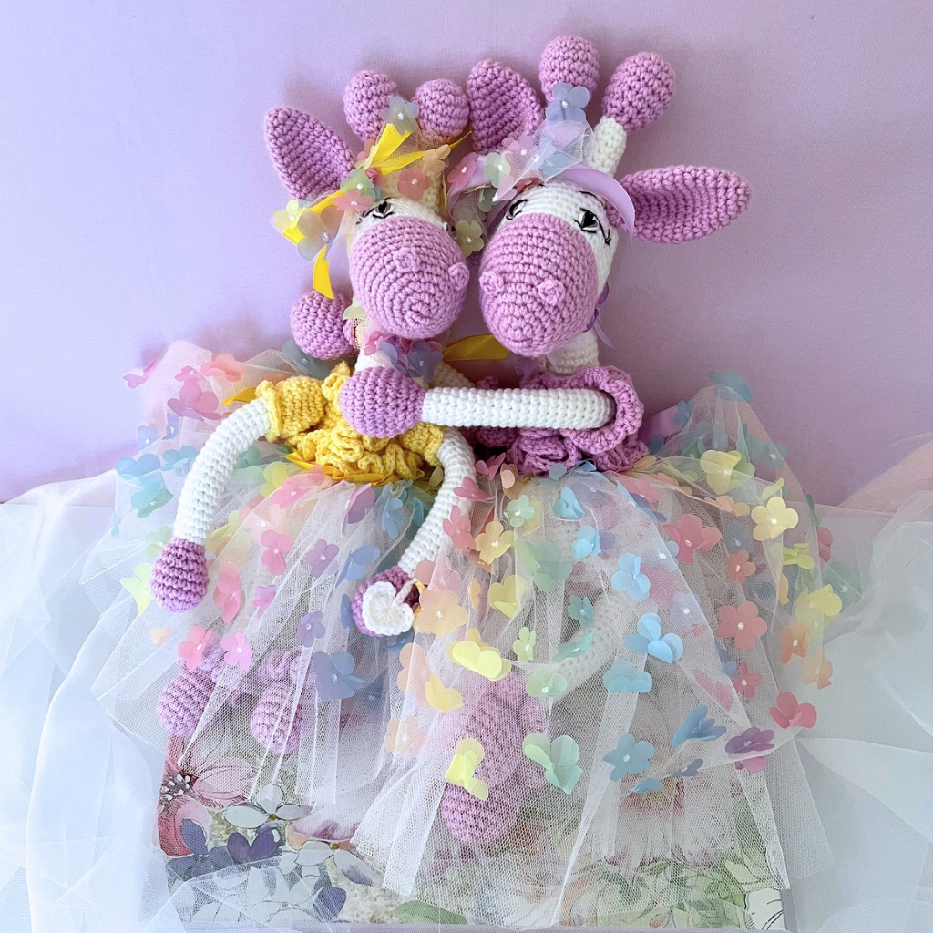 Crochet Giraffe Sisters, Handmade Crochet Giraffes 58cms
