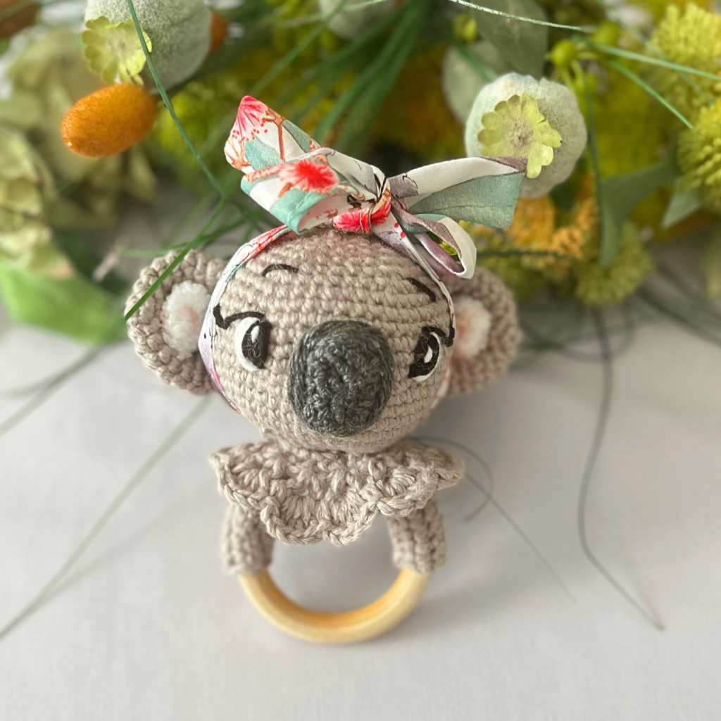 Crochet Koala Bear Tilly Lovey Blanket  & Koala Bear Grasping Toy