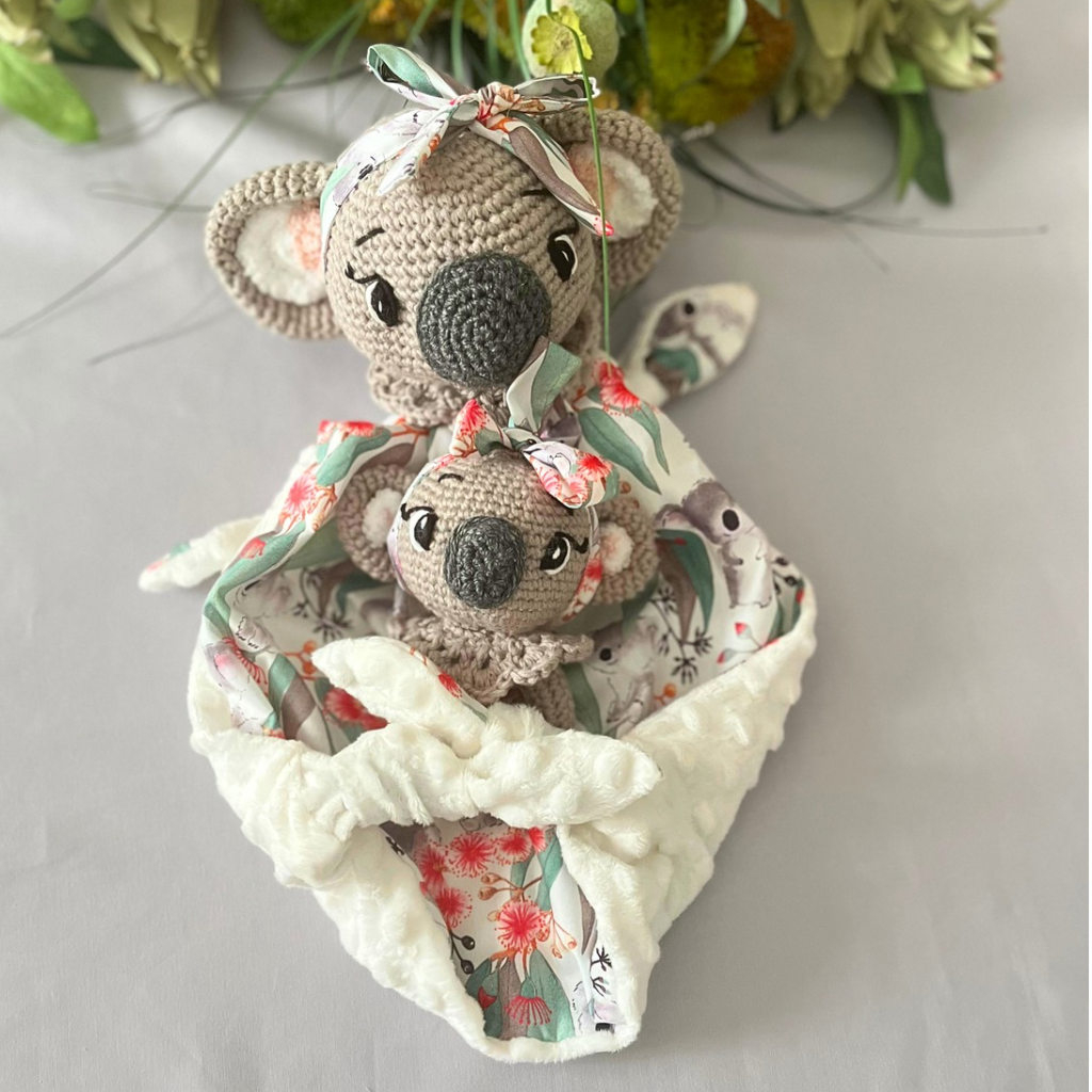 Crochet Koala Bear Tilly Lovey Blanket  & Koala Bear Grasping Toy