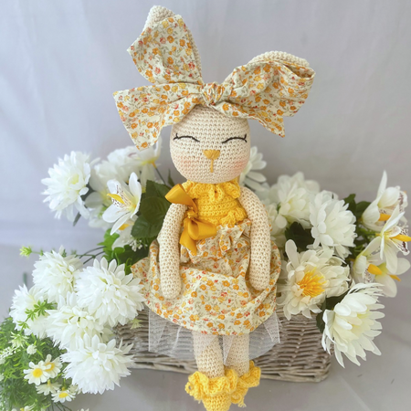 Handmade Crochet Bunny Doll Miss Honey|Matching Bow Carry Bag