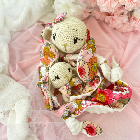 Handmade Crochet Bunny Snuggler & Bunny Grasping Toy Gift Set