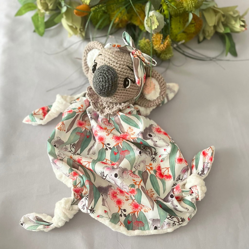 Crochet Koala Bear Tilly Lovey Blanket  & Koala Bear Grasping Toy