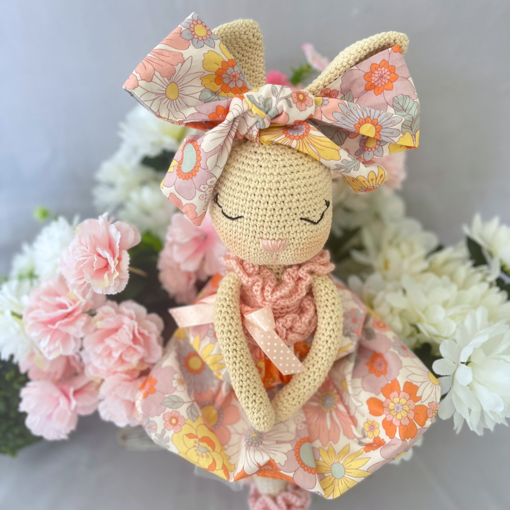 Handmade Crochet Bunny Doll Miss Nellie ,Matching Carry Bag