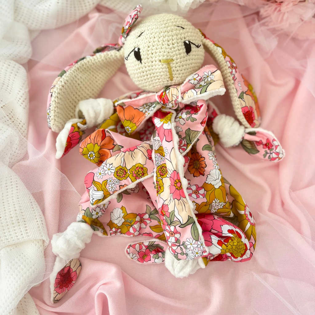 Handmade Crochet Bunny Snuggler & Bunny Grasping Toy Gift Set