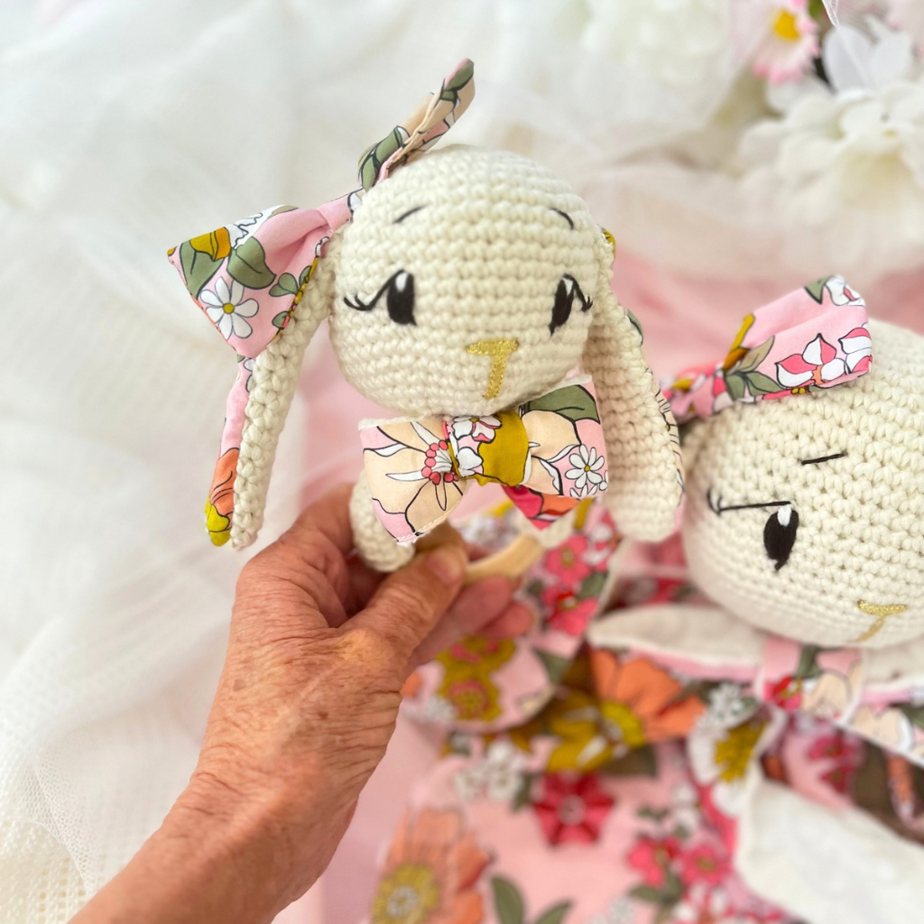 Handmade Crochet Bunny Snuggler & Bunny Grasping Toy Gift Set