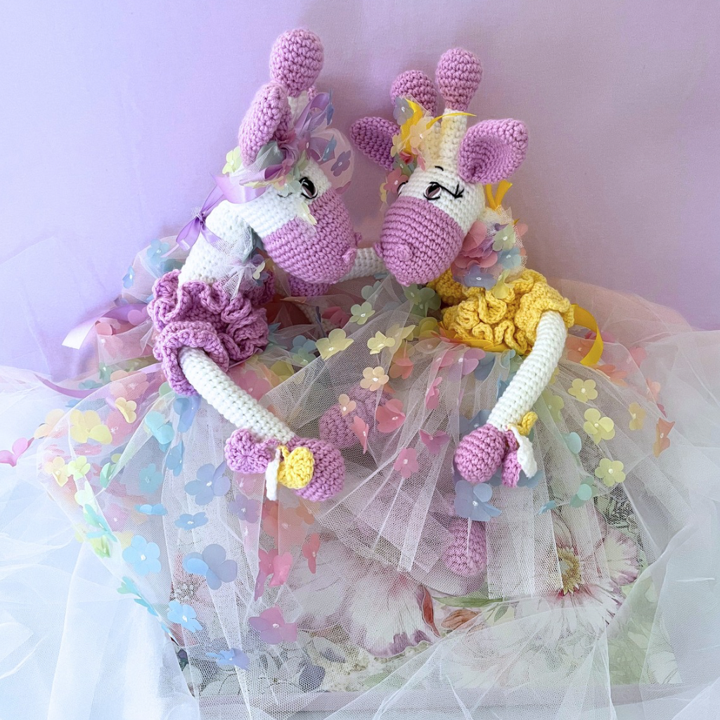 Crochet Giraffe Sisters, Handmade Crochet Giraffes 58cms