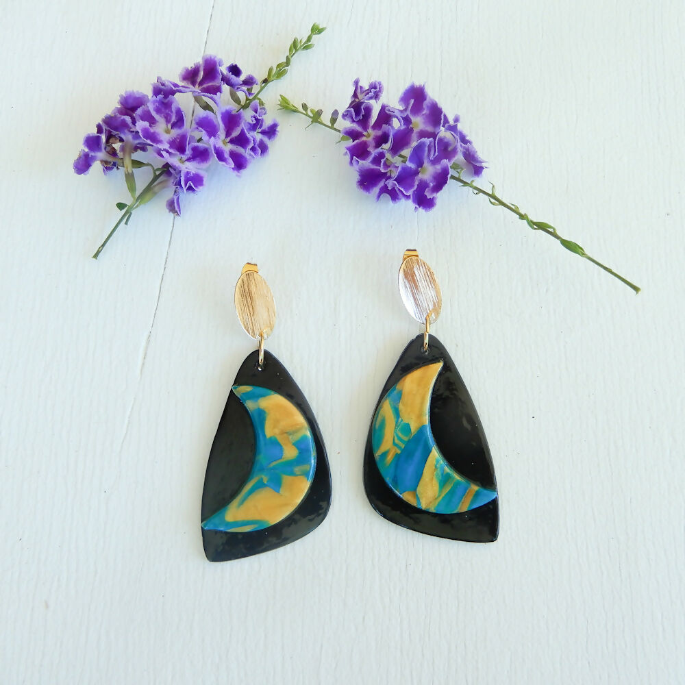 Layered Polymer Clay Earrings "Midnight"