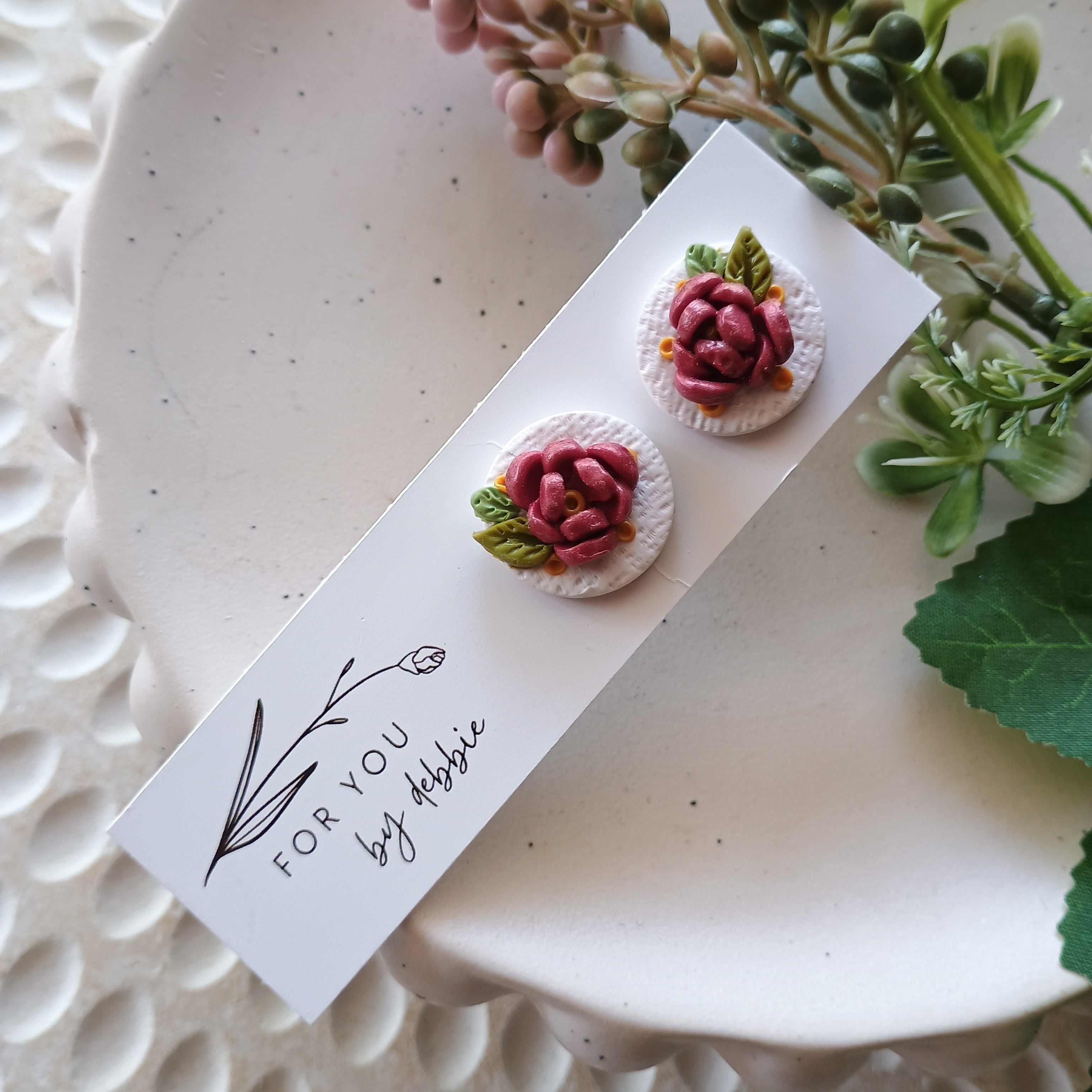 Red flower statement stud earrings