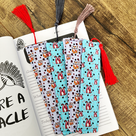 Gratitude Dog and Cat Material Bookmark with Tassel