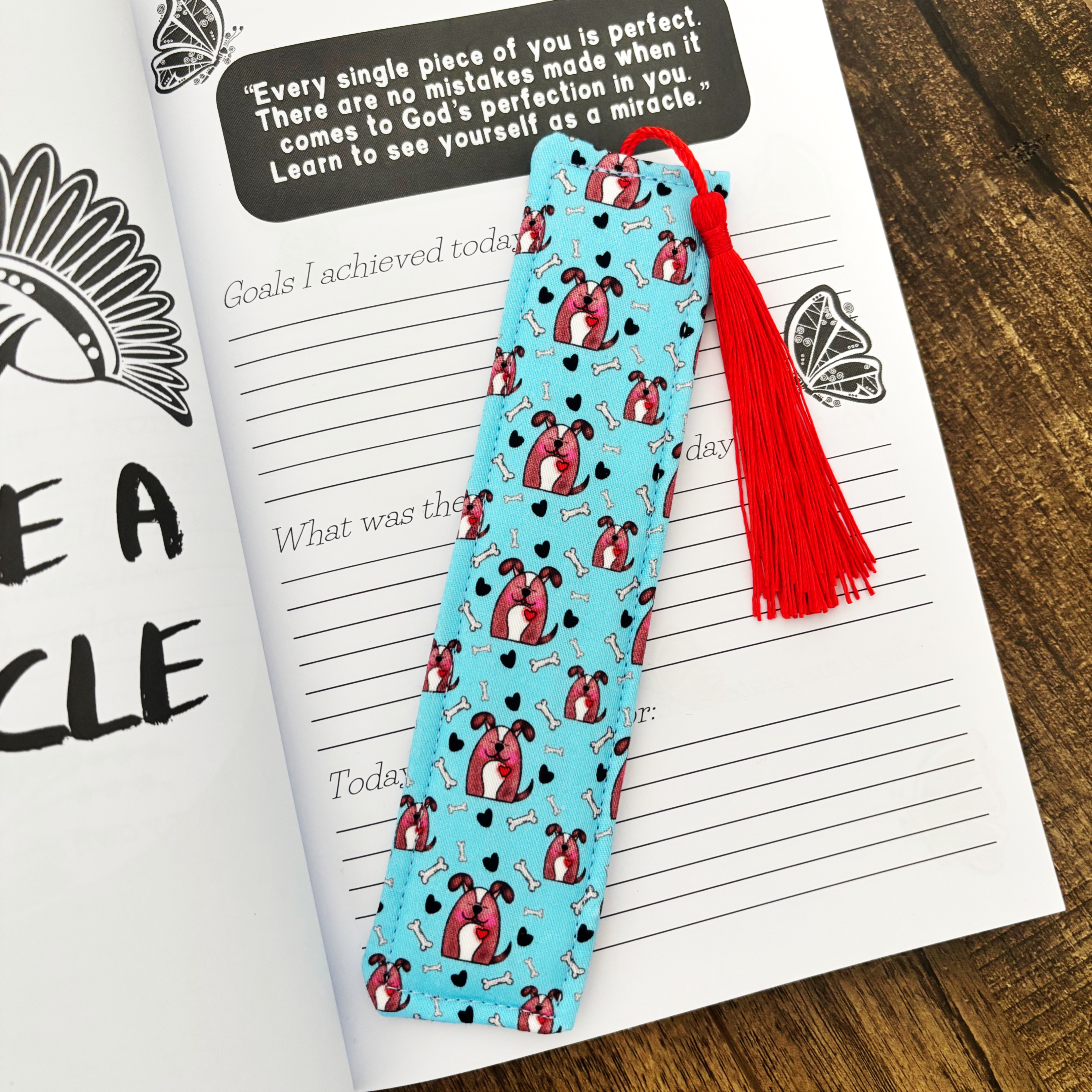 Gratitude Dog and Cat Material Bookmark with Tassel