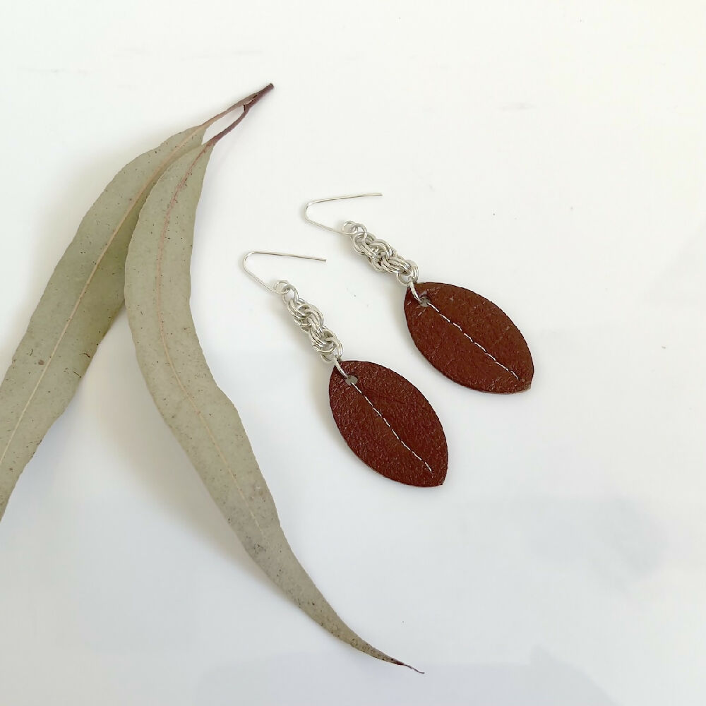 Sterling silver and leather dangle earrings