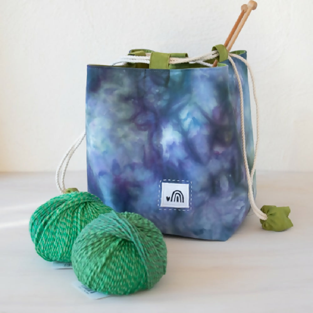 Large Ice Dyed Japanese style Rice Bag, Komebukuro Bag. Blue/Avocado