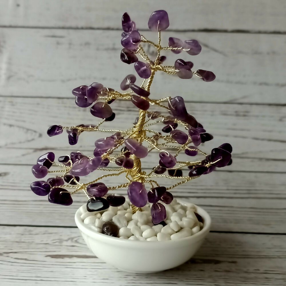 Amethyst Christmas Pine Gem Tree gold wire