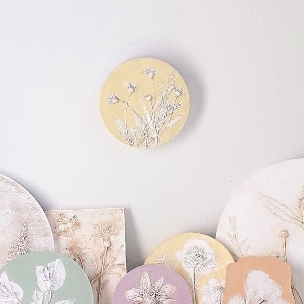 Hand-pressed Daisies Wall Art | Floral Bas-Relief Plaster Plaque