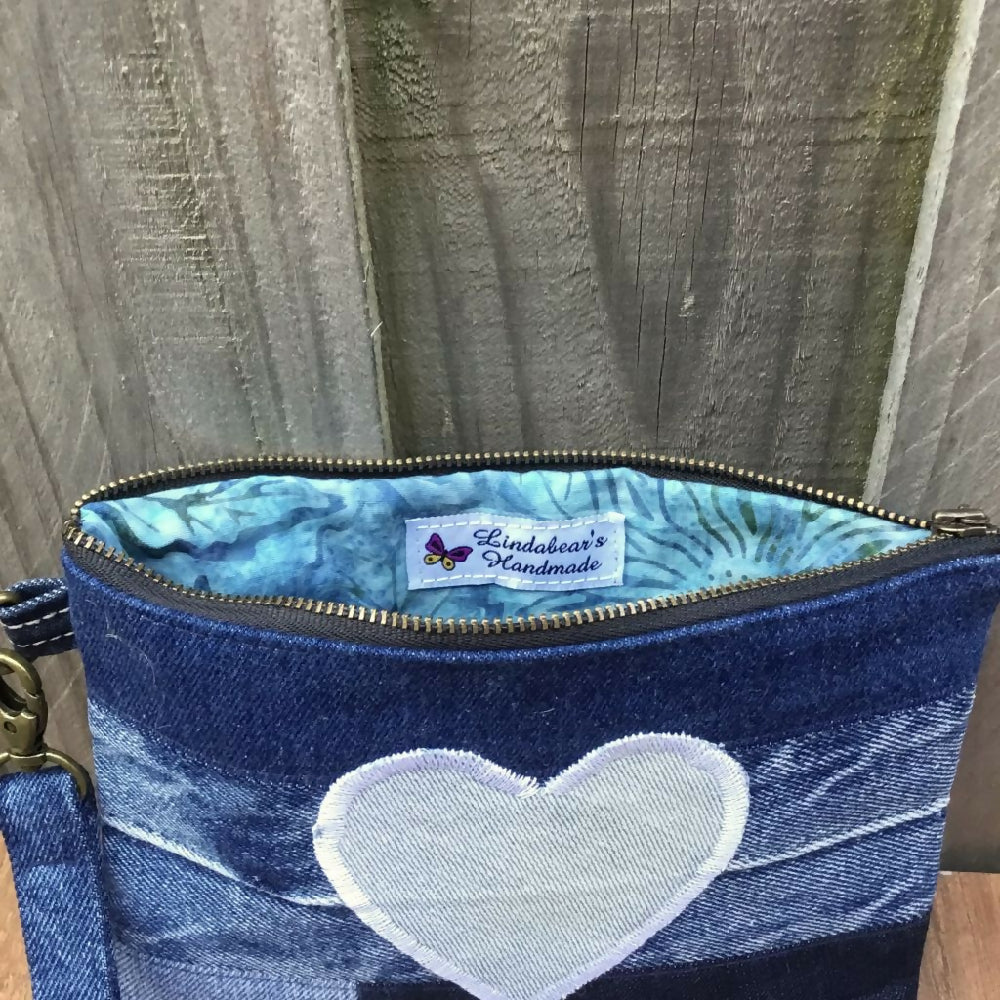 Upcycled Denim Clutch - Blue Heart