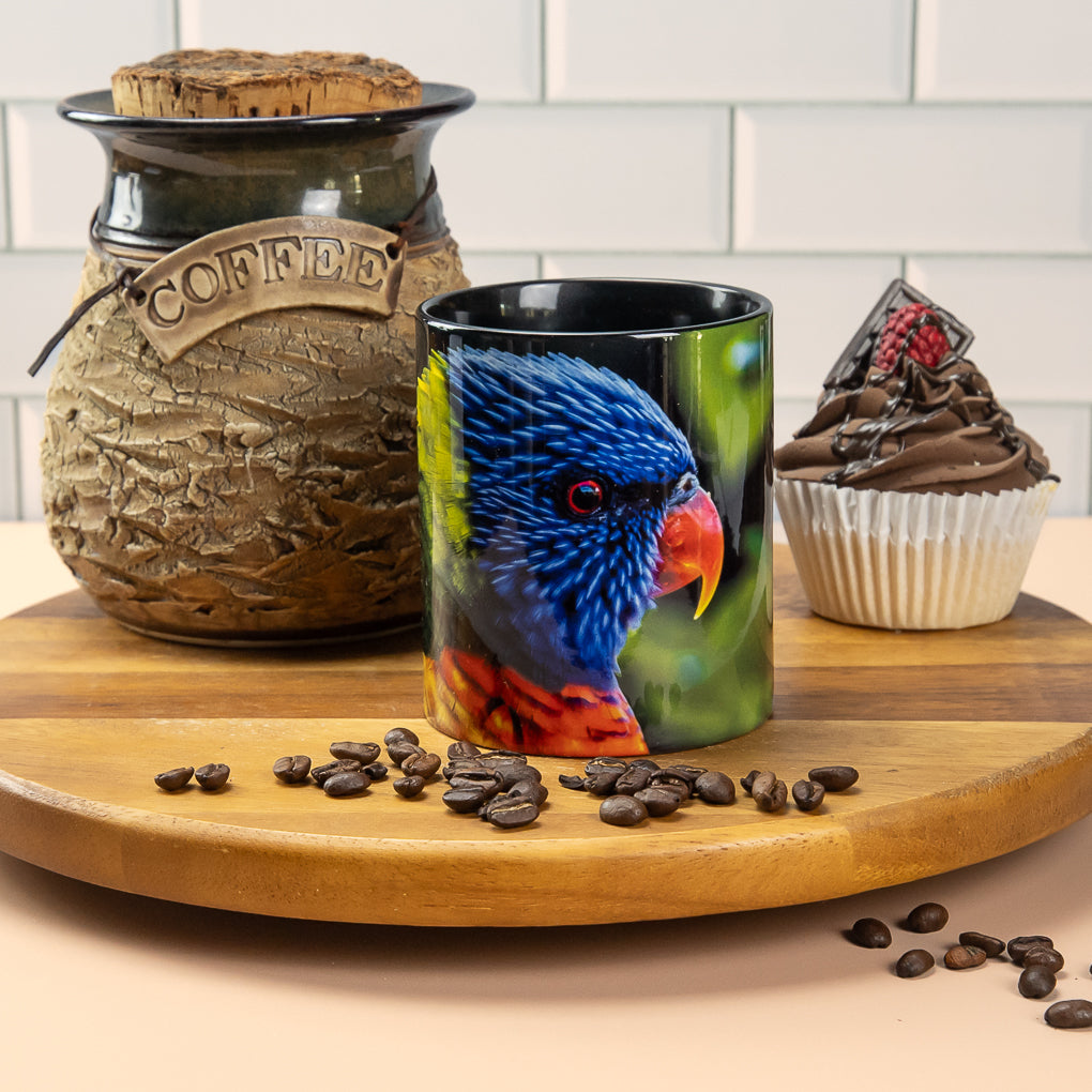 Rainbow Lorikeet - up close and personal - coffee mugs