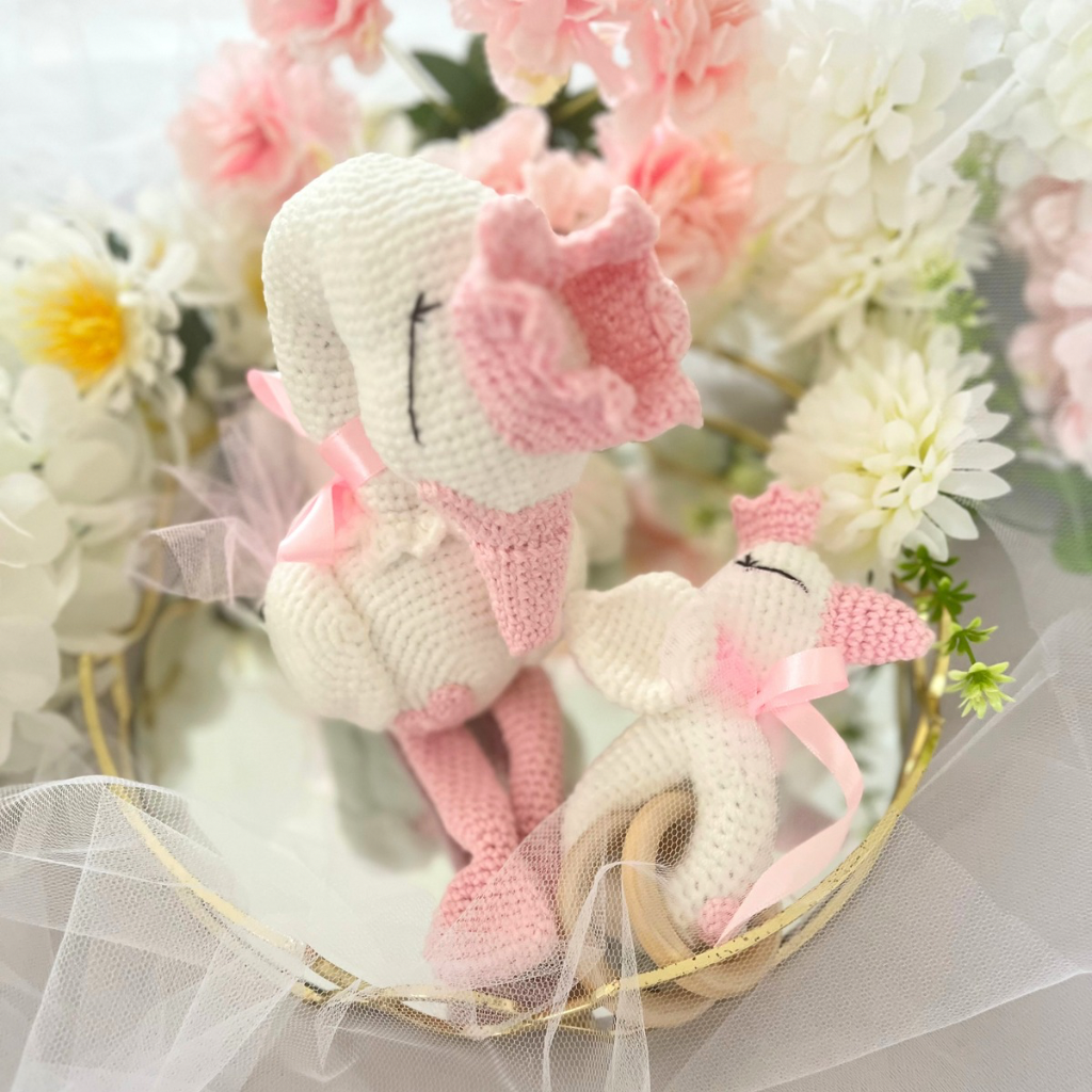 Handmade Crochet Princess Swan and Grasping Toy Baby Gift Set
