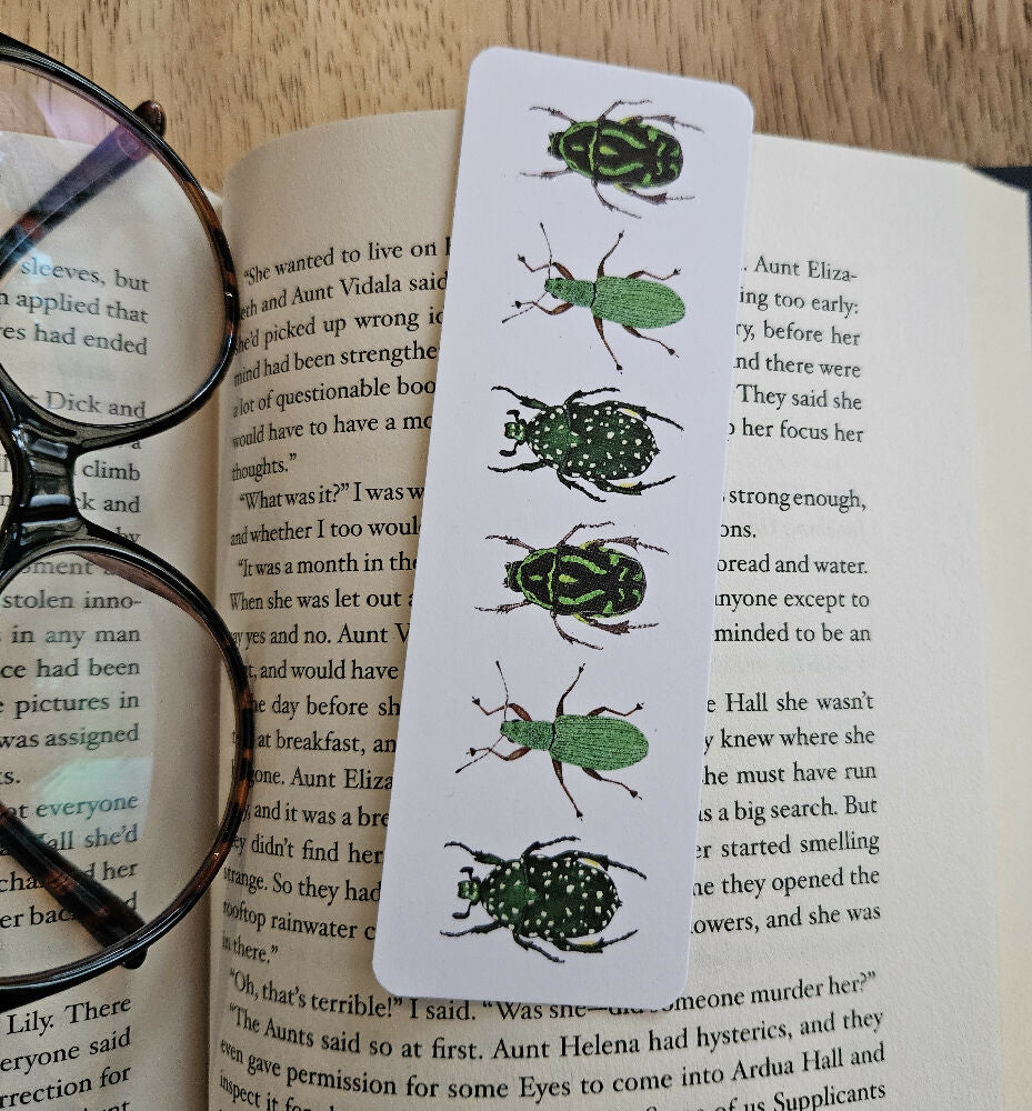 watercolour bookmarks - green bug trio