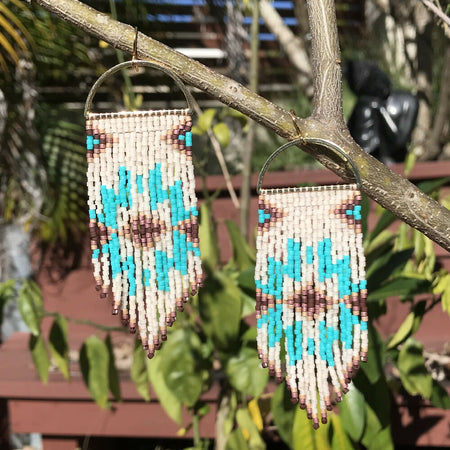 Handwoven seed bead fringe earrings - Brumby