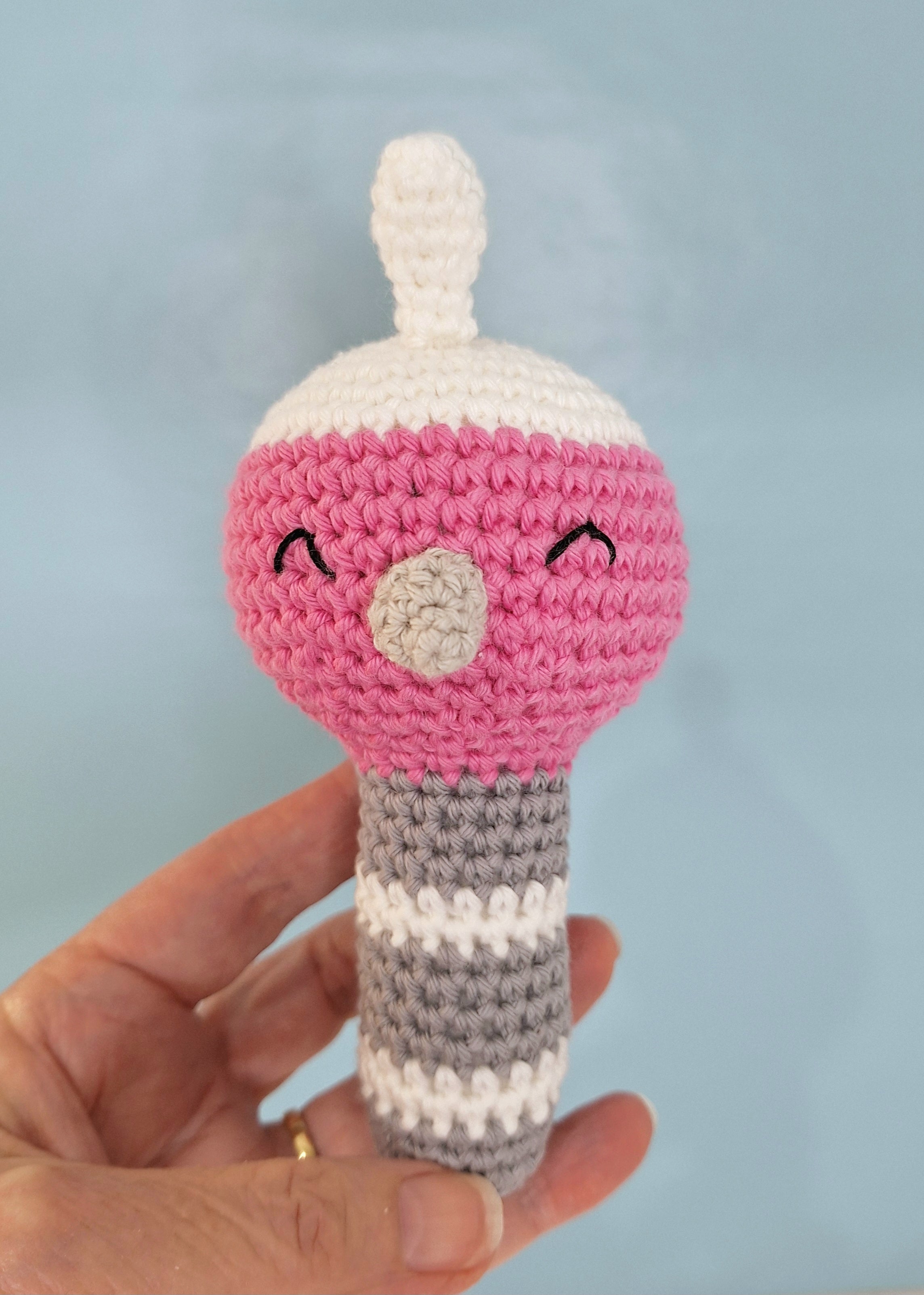 Lightweight Crochet Galah Baby Rattle