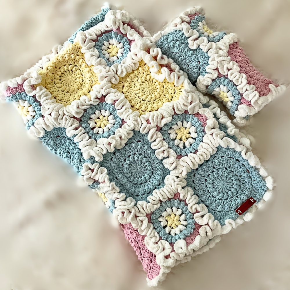 Handmade Crochet Baby Blanket, Baby Ruffle Quilt Set