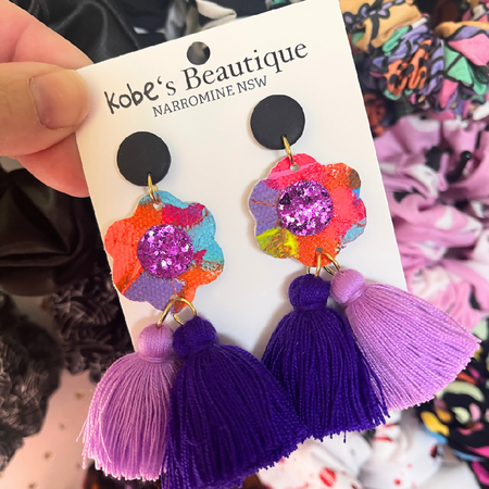 Eden Statement Dangles with Purple Tassels