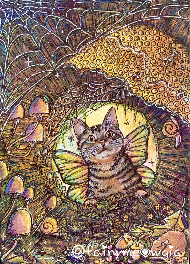 Custom Watercolour Fairy Cat Painting