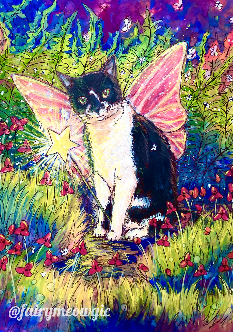 Custom Watercolour Fairy Cat Painting