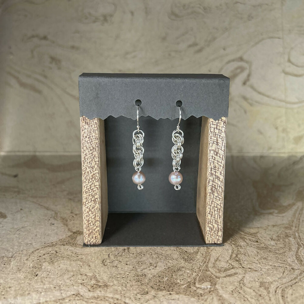 Sterling silver spiral + pearls earrings display