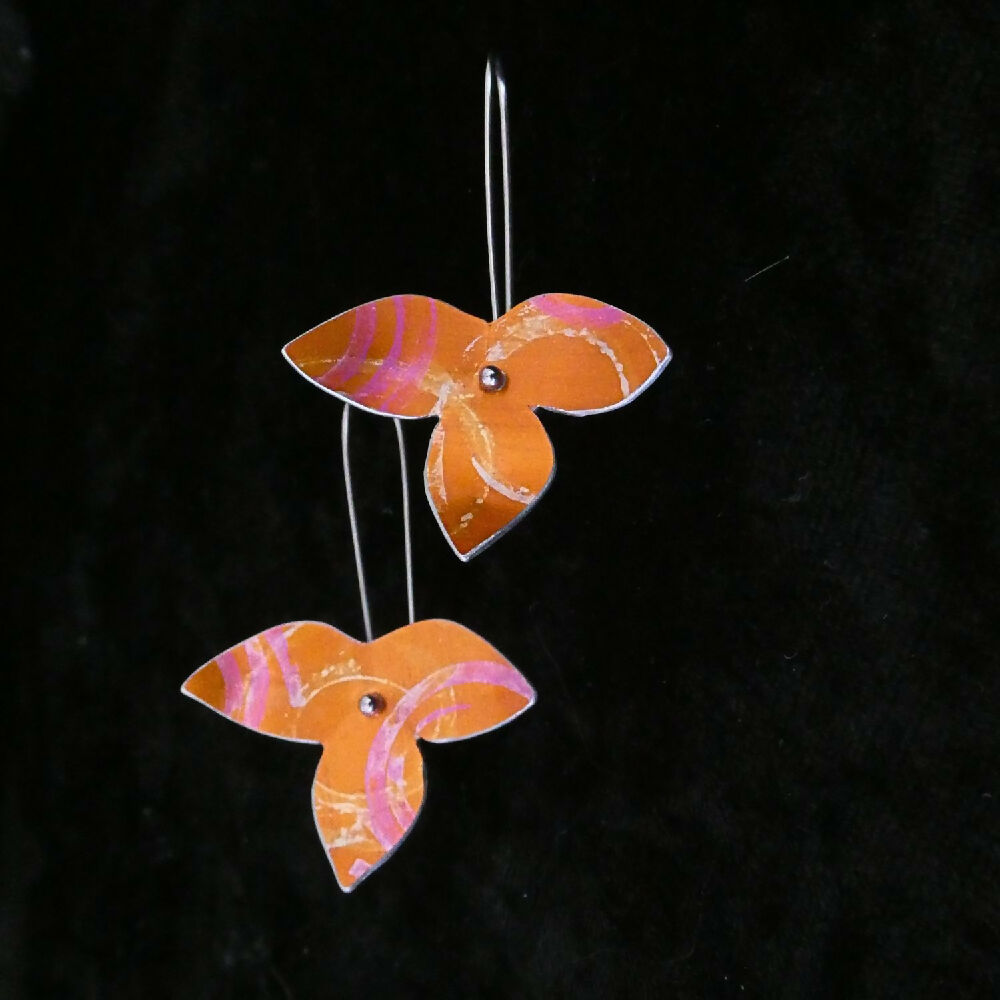 amateur naked teen trap Anodised aluminium earrings hand printed and dyed orange