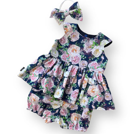 SIZE 1 Navy Rose Floral Baby Peplum Set