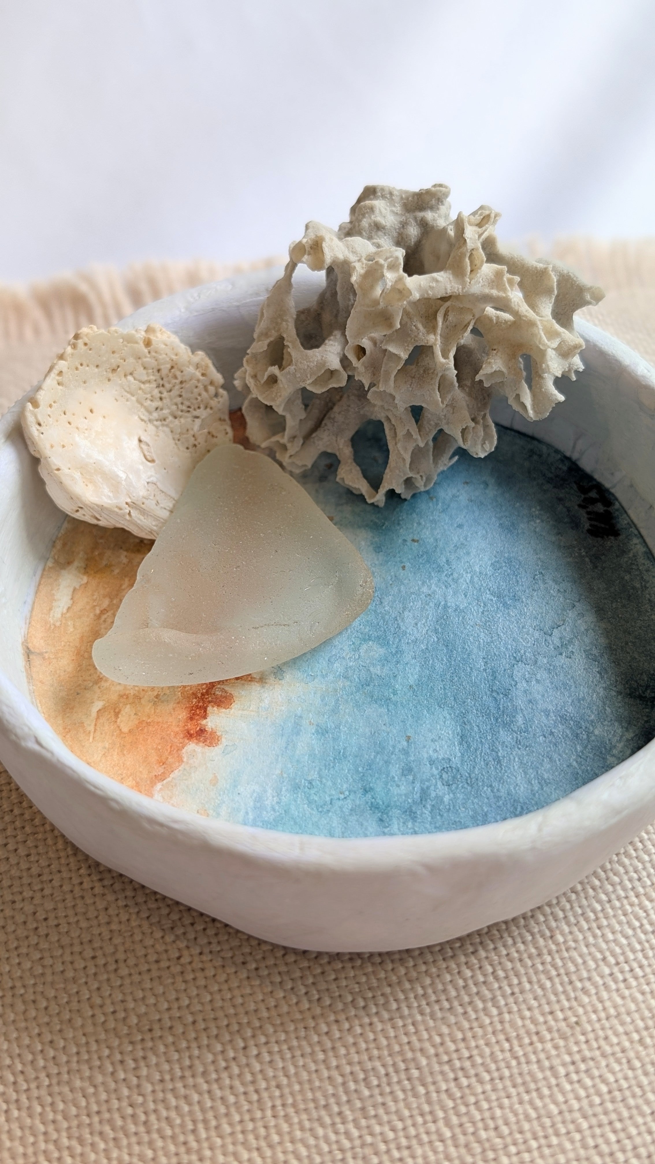 Handcrafted Paper Clay Bowl with Hand-Painted Ocean Scene | Coastal Collection