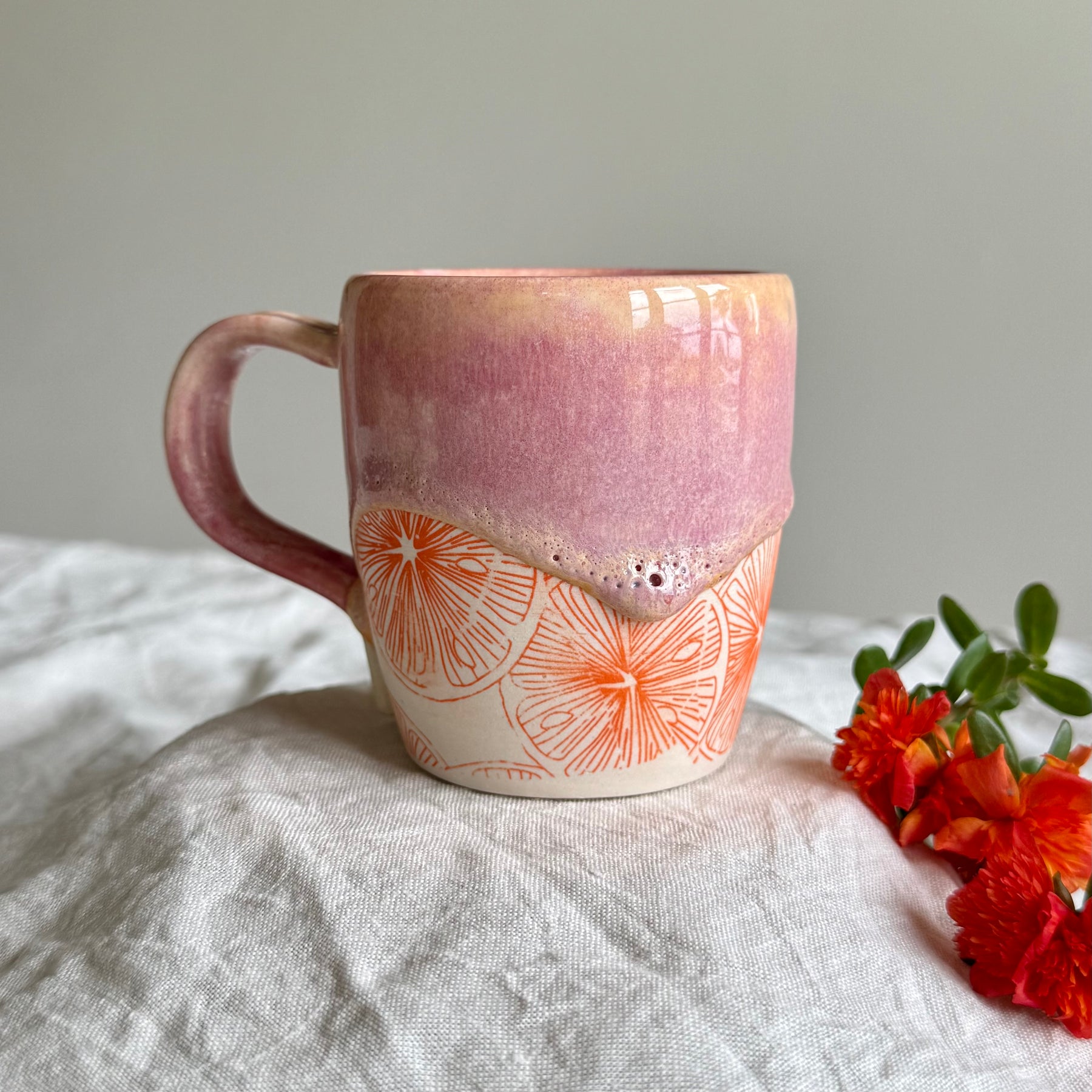 Handmade Ceramic Mug | Tumbler | Orange Blossom | Wheel Thrown Pottery